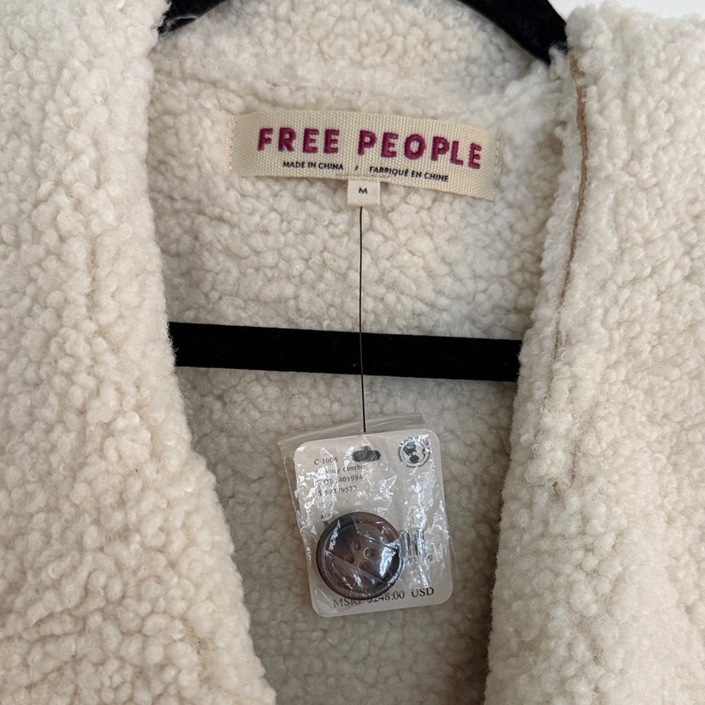 Free People Tan Teddy Coat with Cream Sherpa Trim - Picture 2 of 5